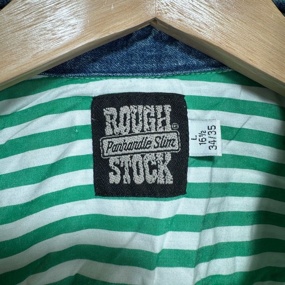 Panhandle Slim Rough Stock Western Shirt Men Large Green White Denim Collar - Picture 3 of 10